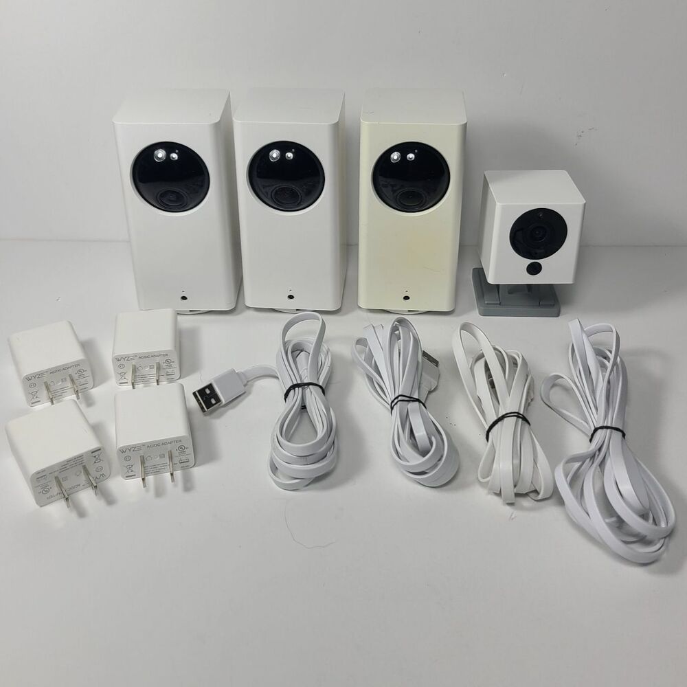 LOT of 4 Wyze Cam Pan WYZECP1 WYZEC2 1080p Wi-Fi  Security Camera w/ Adapters